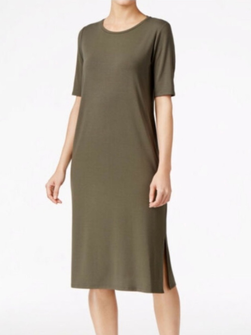 Eileen Fisher Olive Tee Shirt Midi
Dress Small